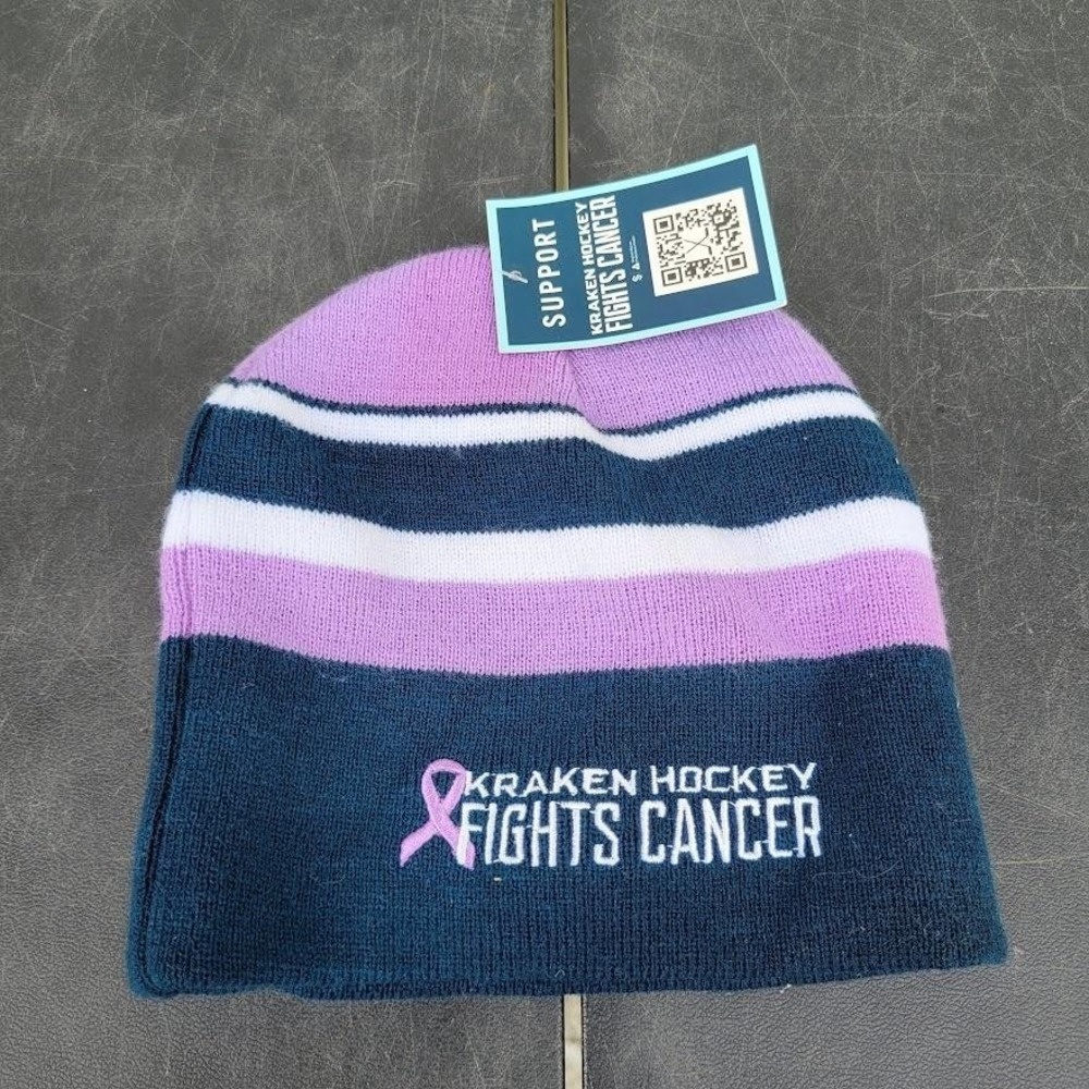 Seattle Kraken Hat Beanie Mens One Size Pink Blue NHL Hockey Fights Cancer